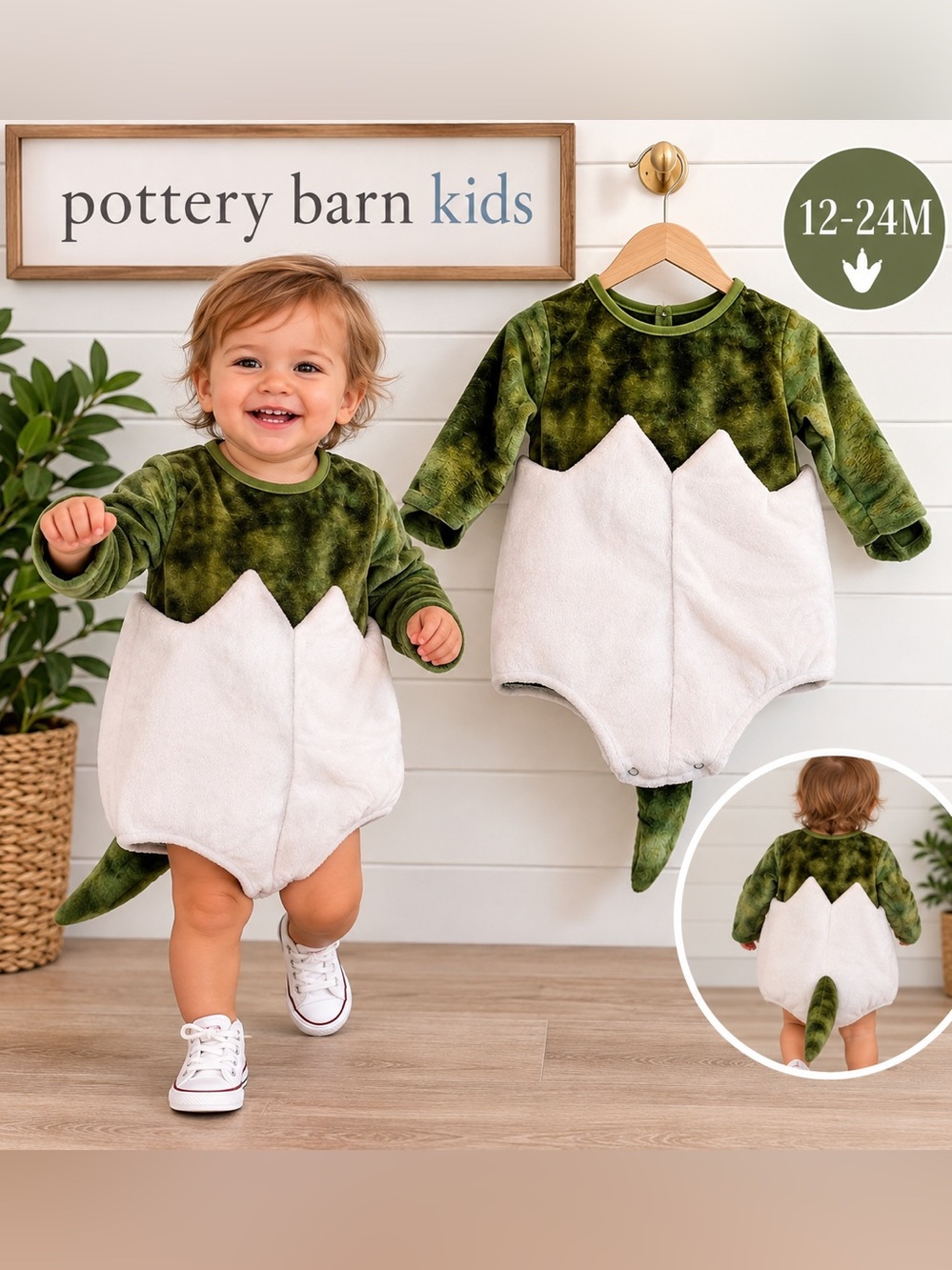 🦖 Pottery Barn Kids Baby T-Rex Egg Halloween Costume 12-24M Dinosaur 🦖